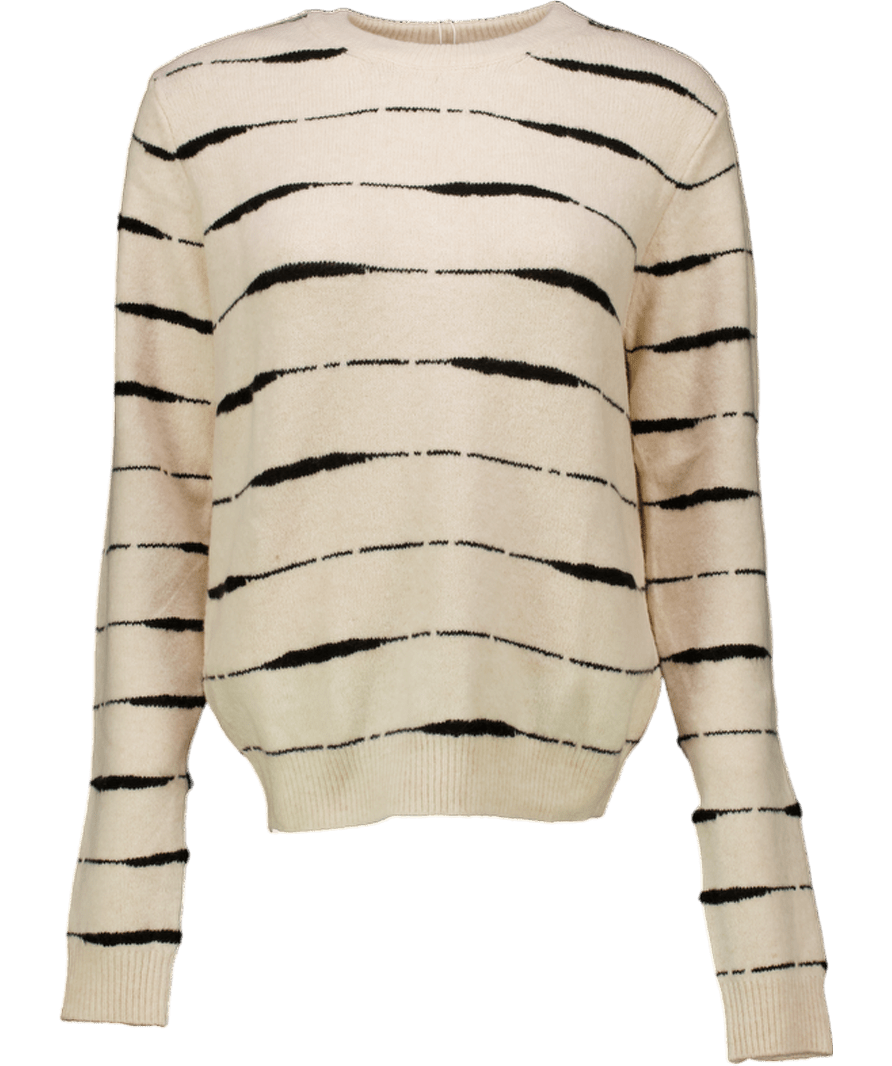 MANGO Cream / Black Supersoft Cosy Knit Striped Wool Blend Jumper UK S - Reliked