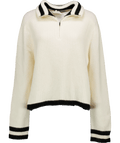 MANGO Cream / Black Wool Blend Ribbed Knit Zip Jumper UK L - Reliked