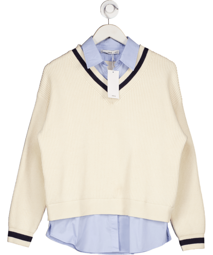 MANGO Cream Chiara Shirt Underlay Jumper UK S - Reliked