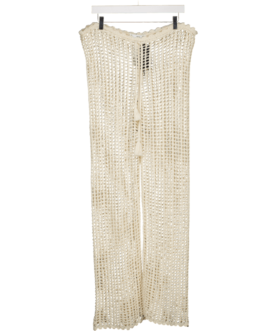 MANGO Cream Crochet Tie Waist Beach Trousers UK M - Reliked
