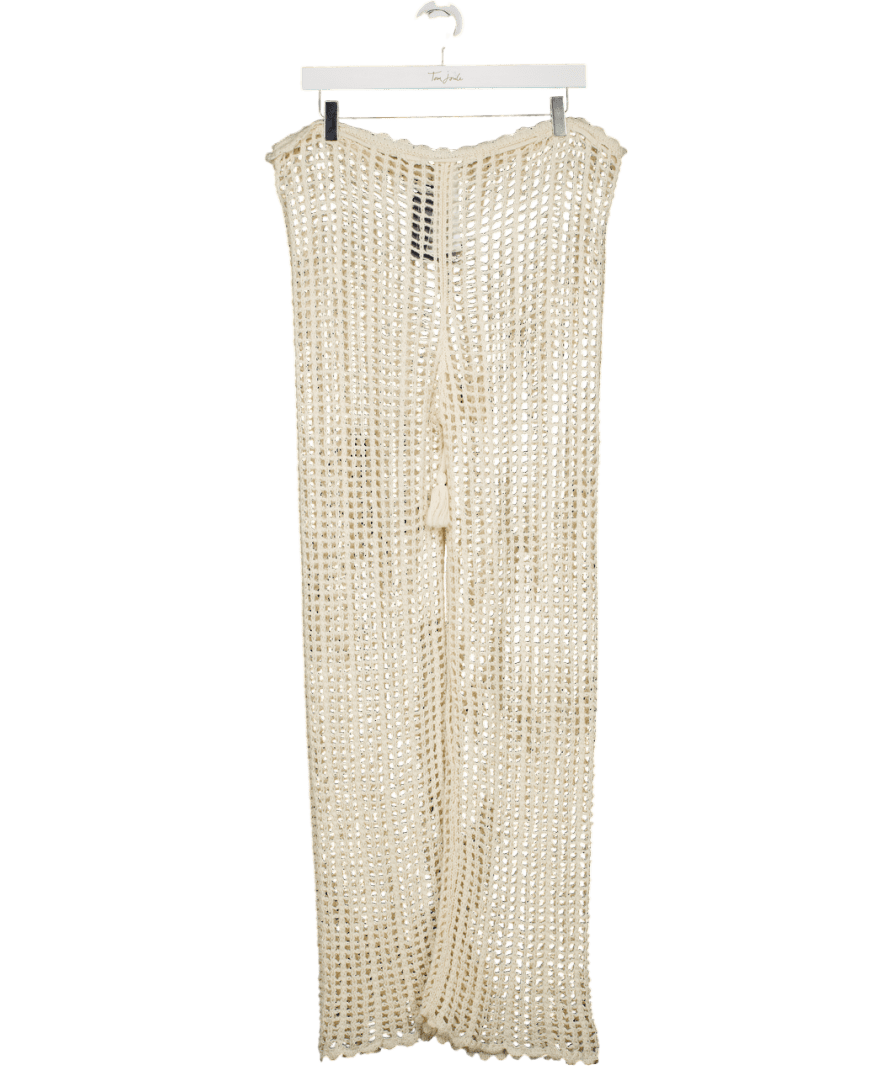 MANGO Cream Crochet Tie Waist Beach Trousers UK M - Reliked
