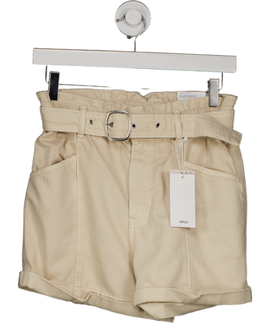 MANGO Cream Denim Shorts With Belt UK XS - Reliked