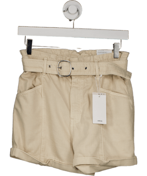 MANGO Cream Denim Shorts With Belt UK XS