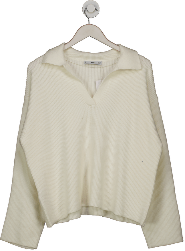 MANGO Cream Knitted Polo - neck Sweater UK L - Reliked