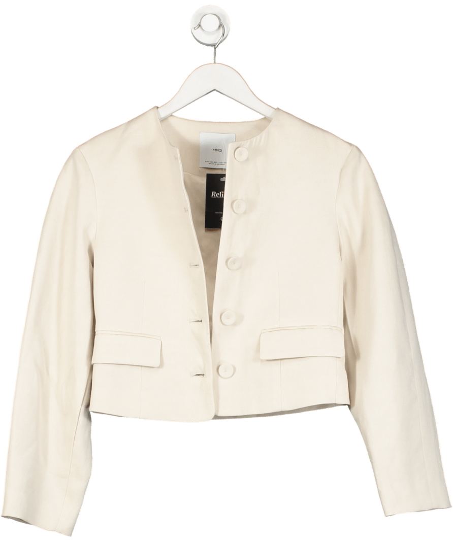 MANGO Cream Linen Blend Jacket UK XXS - Reliked
