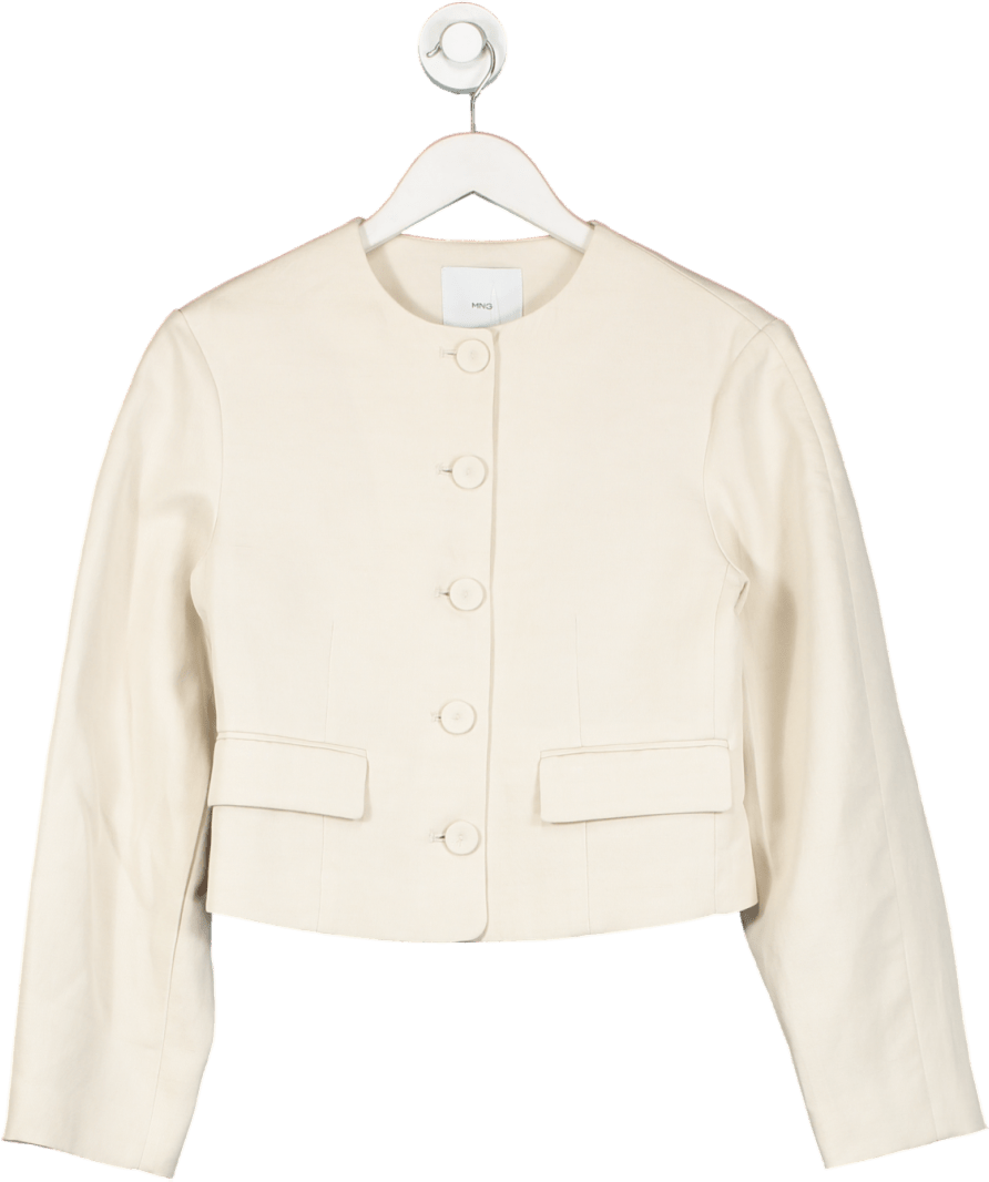 MANGO Cream Linen Blend Jacket UK XXS - Reliked