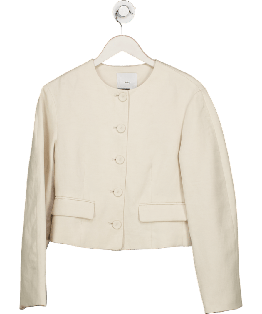 MANGO Cream Linen - blend Jacket With Buttons UK XS - Reliked