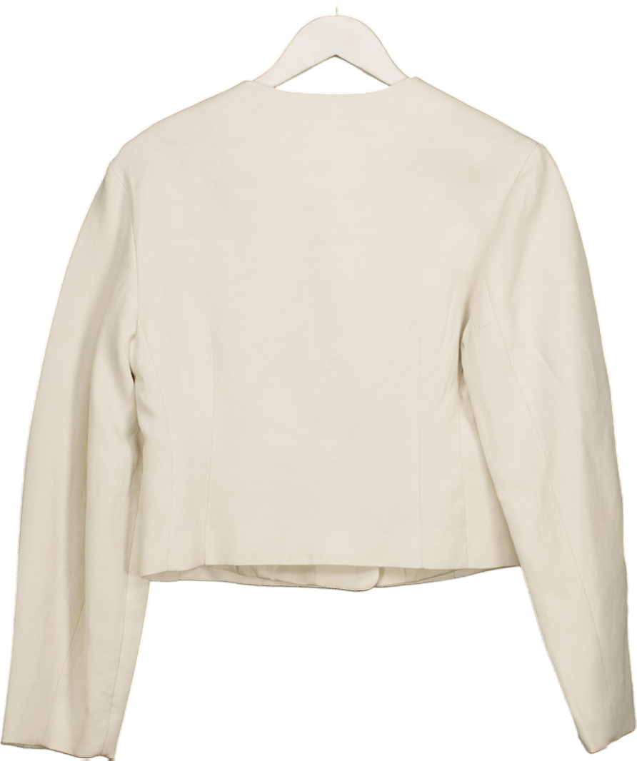 MANGO Cream Linen - blend Jacket With Buttons UK XS - Reliked