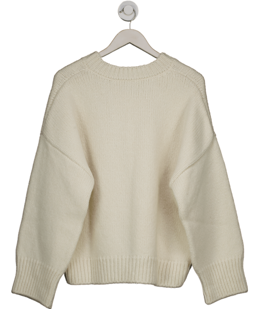 MANGO Cream Premium Selection V - neck Wool Sweater UK M - Reliked
