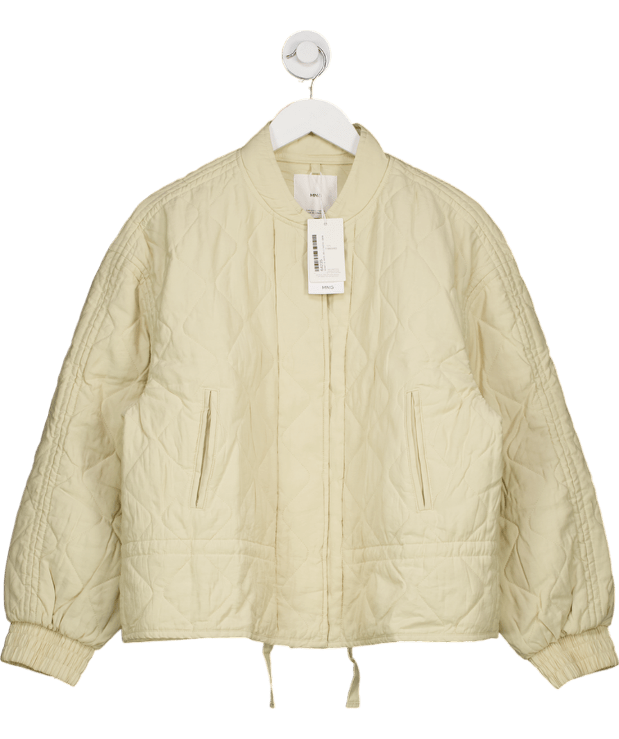 MANGO Cream Quilted Bomber Jacket UK L - Reliked
