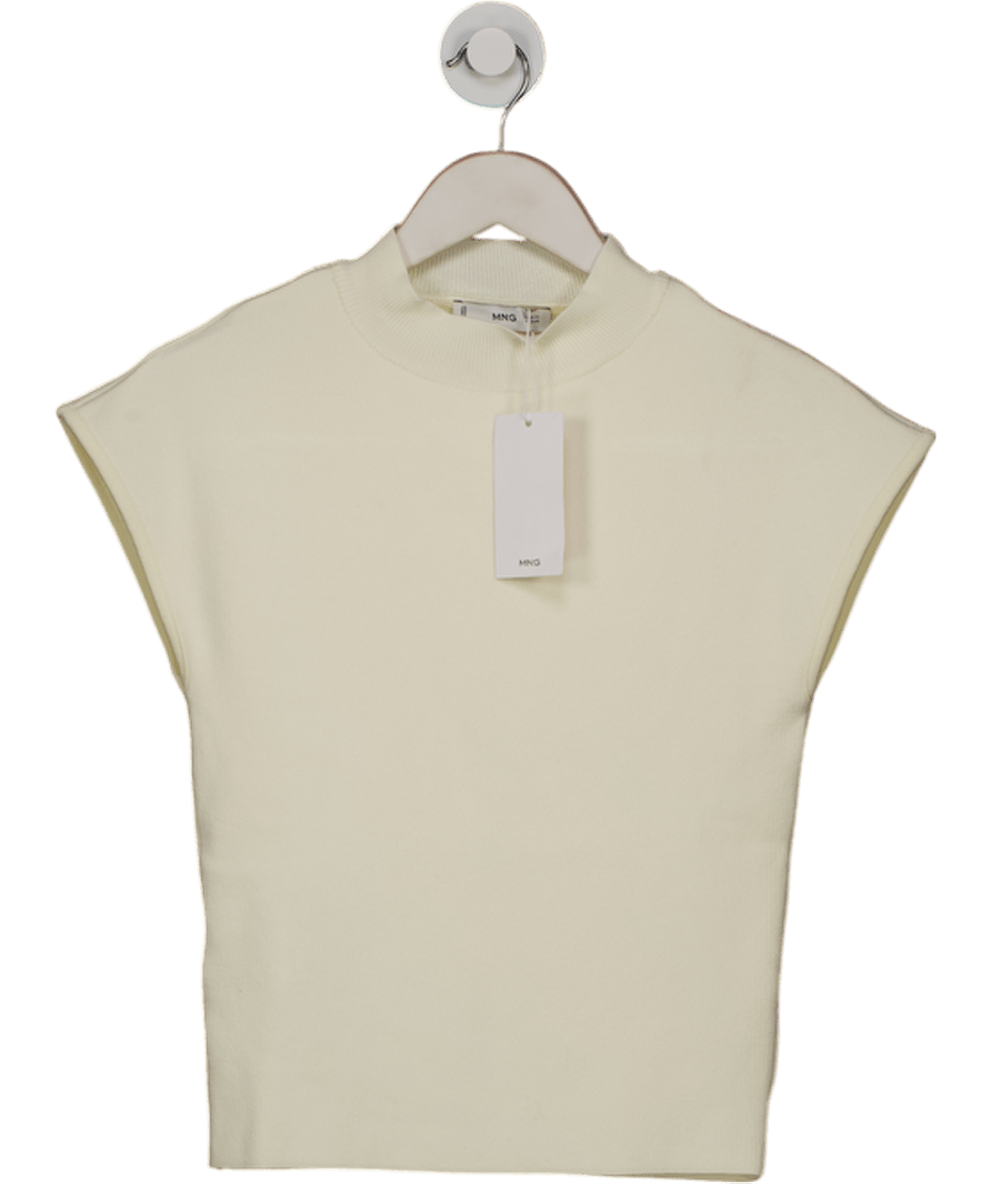 MANGO Cream Short - sleeved Fine - knit Sweater UK XS - Reliked