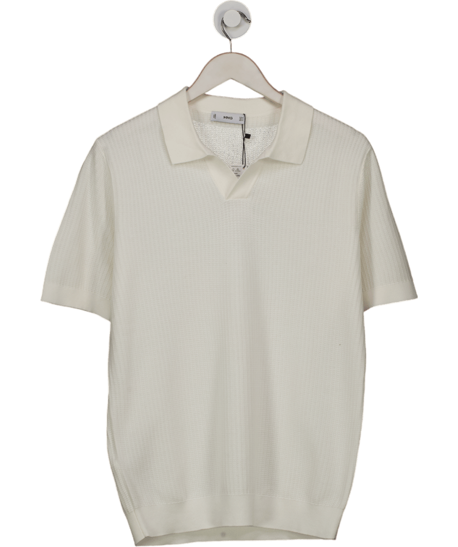 MANGO Cream Structured Cotton Knitted Polo Shirt UK M - Reliked