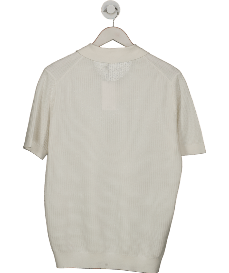 MANGO Cream Structured Cotton Knitted Polo Shirt UK M - Reliked