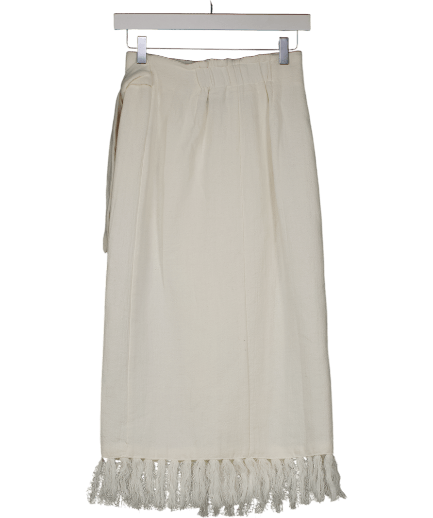 MANGO Cream Tassel Hem Wrap Midi Skirt UK XS - Reliked