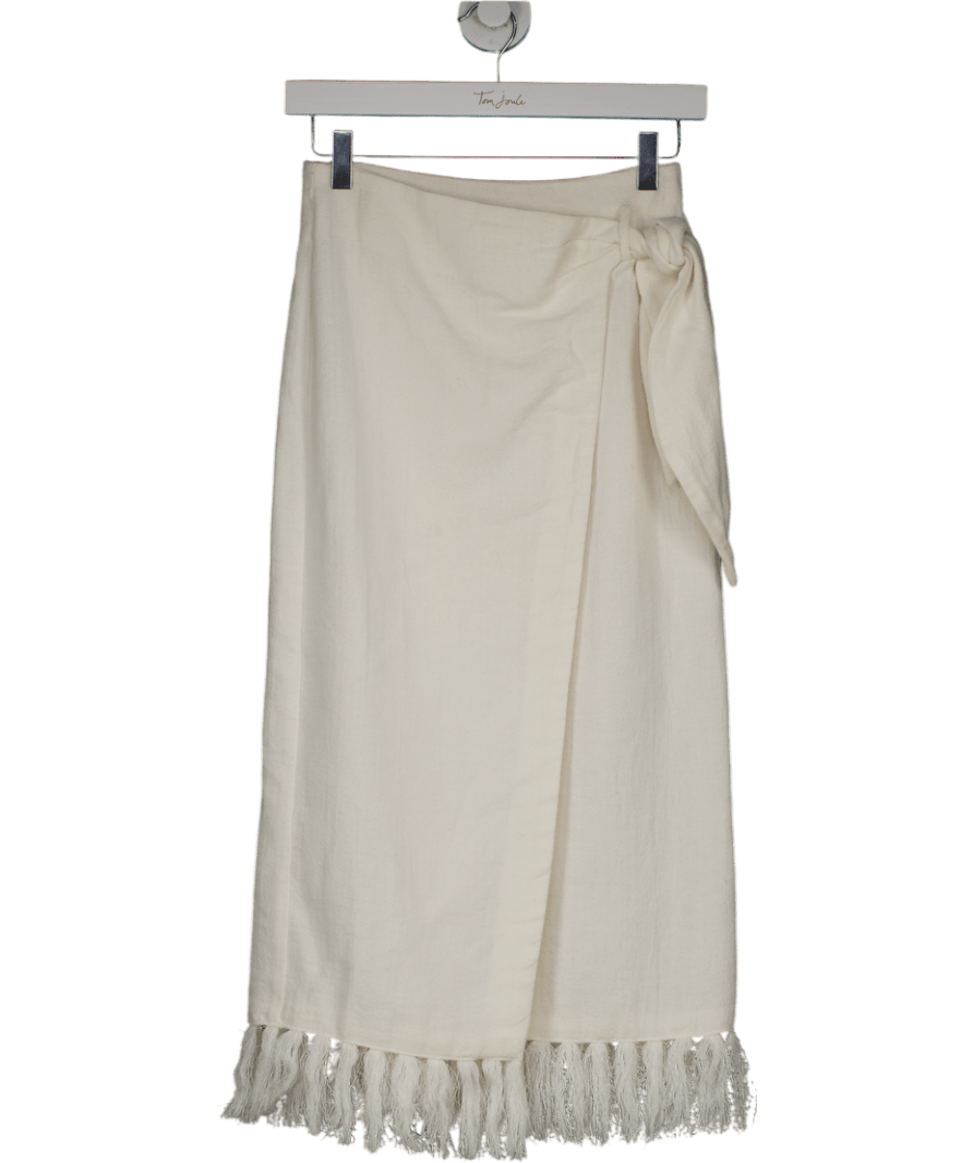 MANGO Cream Tassel Hem Wrap Midi Skirt UK XS - Reliked