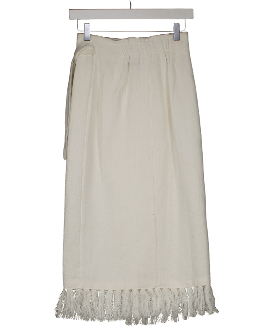 MANGO Cream Tassel Hem Wrap Midi Skirt UK XS - Reliked