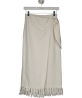 MANGO Cream Tassel Hem Wrap Midi Skirt UK XS - Reliked