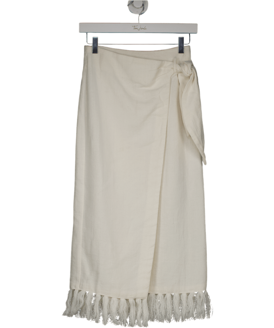 MANGO Cream Tassel Hem Wrap Midi Skirt UK XS - Reliked