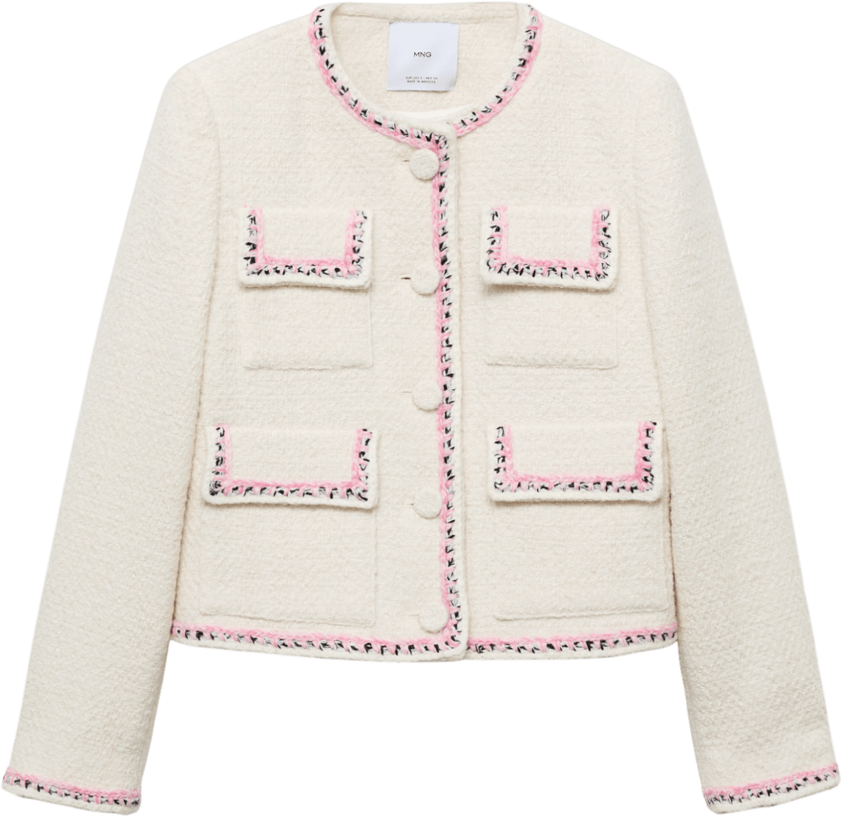 MANGO Cream Tweed Jacket With Contrasting Trims UK S - Reliked