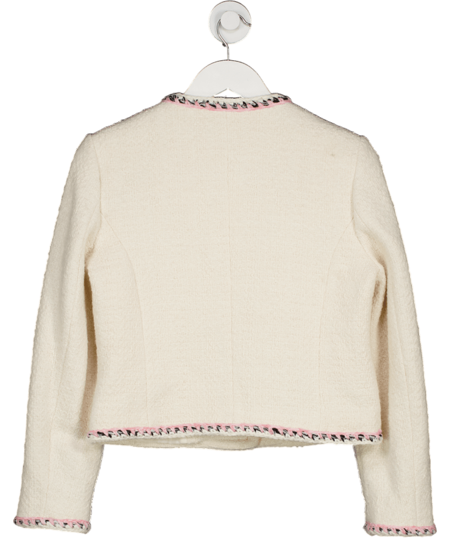 MANGO Cream Tweed Jacket With Contrasting Trims UK S - Reliked
