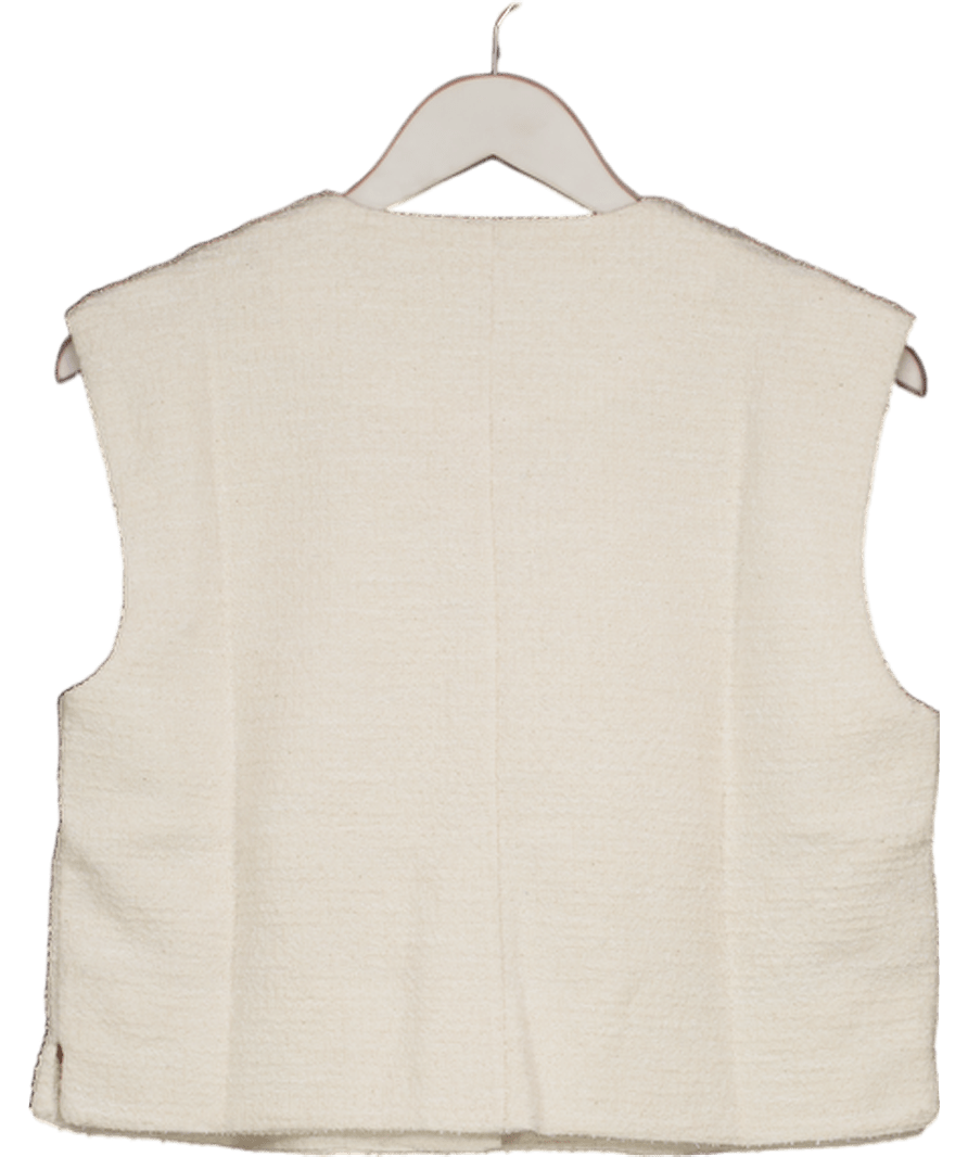 MANGO Cream Tweed Waistcoat With Buttons UK M - Reliked