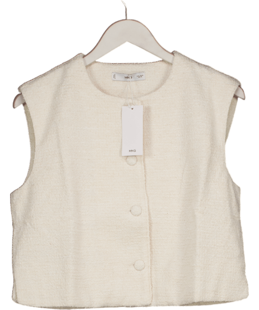 MANGO Cream Tweed Waistcoat With Buttons UK M - Reliked