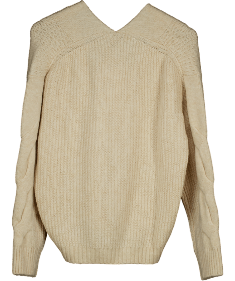 MANGO Cream V - neck Braided Sweater UK S - Reliked