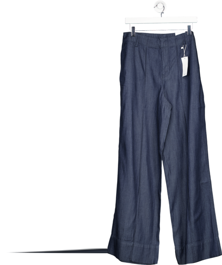 MANGO Dark Blue Wide Leg Denim Pants With Stitching UK M - Reliked