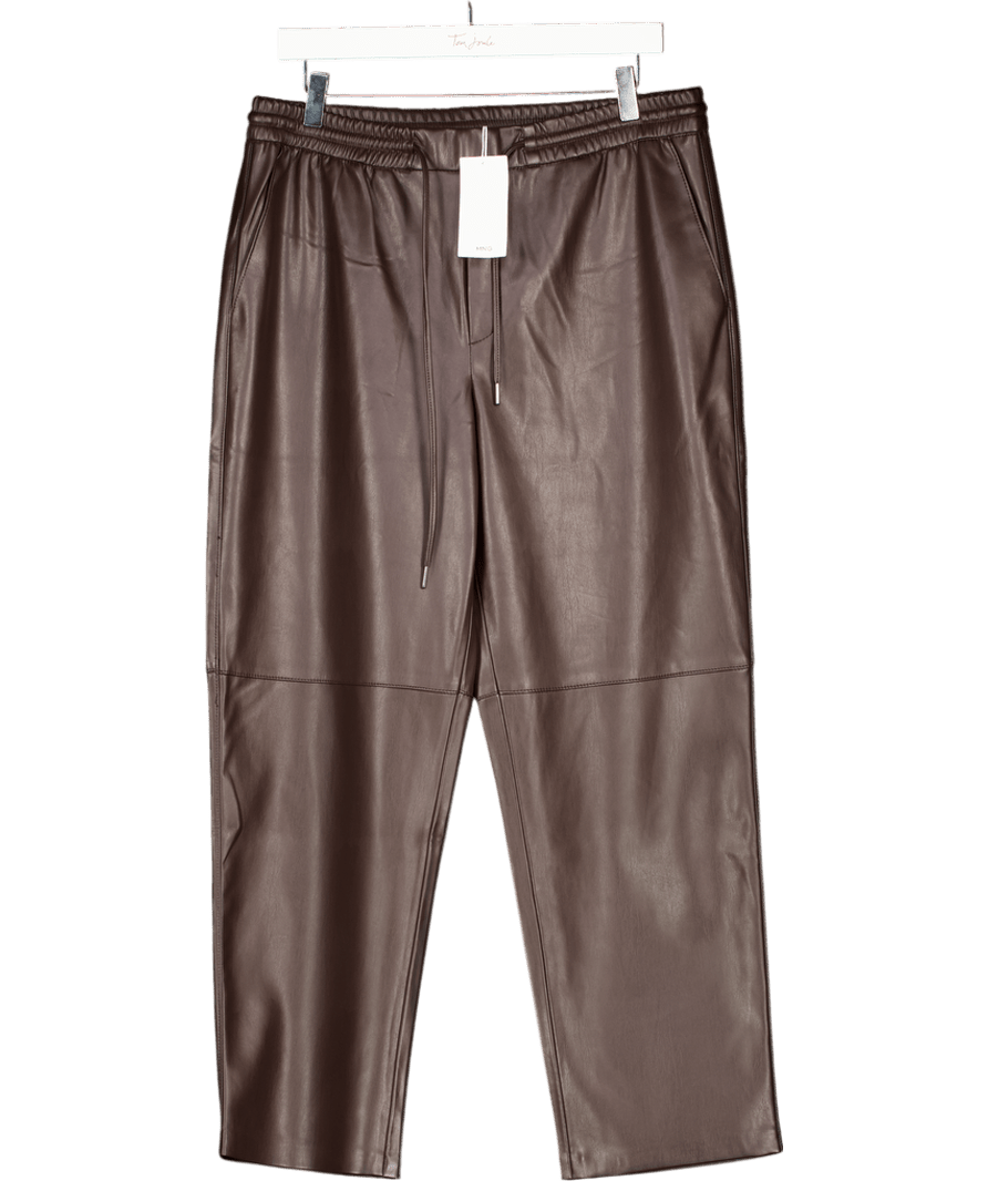 MANGO Dark Brown Leather - effect Elastic Waist Trousers UK L - Reliked