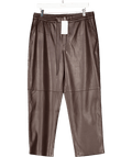 MANGO Dark Brown Leather - effect Elastic Waist Trousers UK L - Reliked