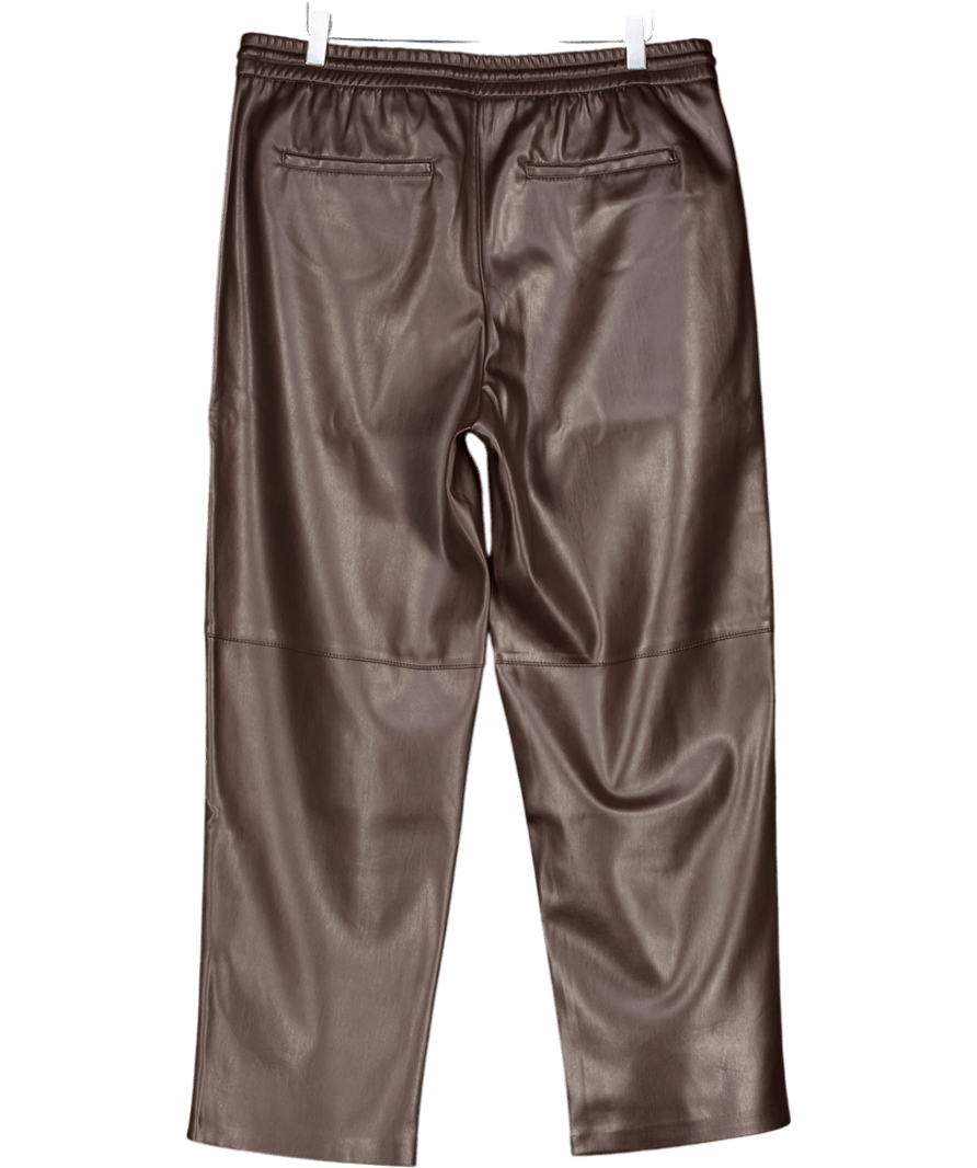 MANGO Dark Brown Leather - effect Elastic Waist Trousers UK L - Reliked