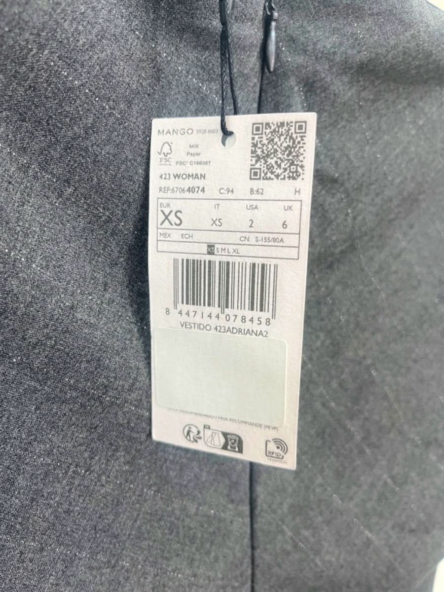 Mango Dark Grey Adriana Dress UK XS - Reliked