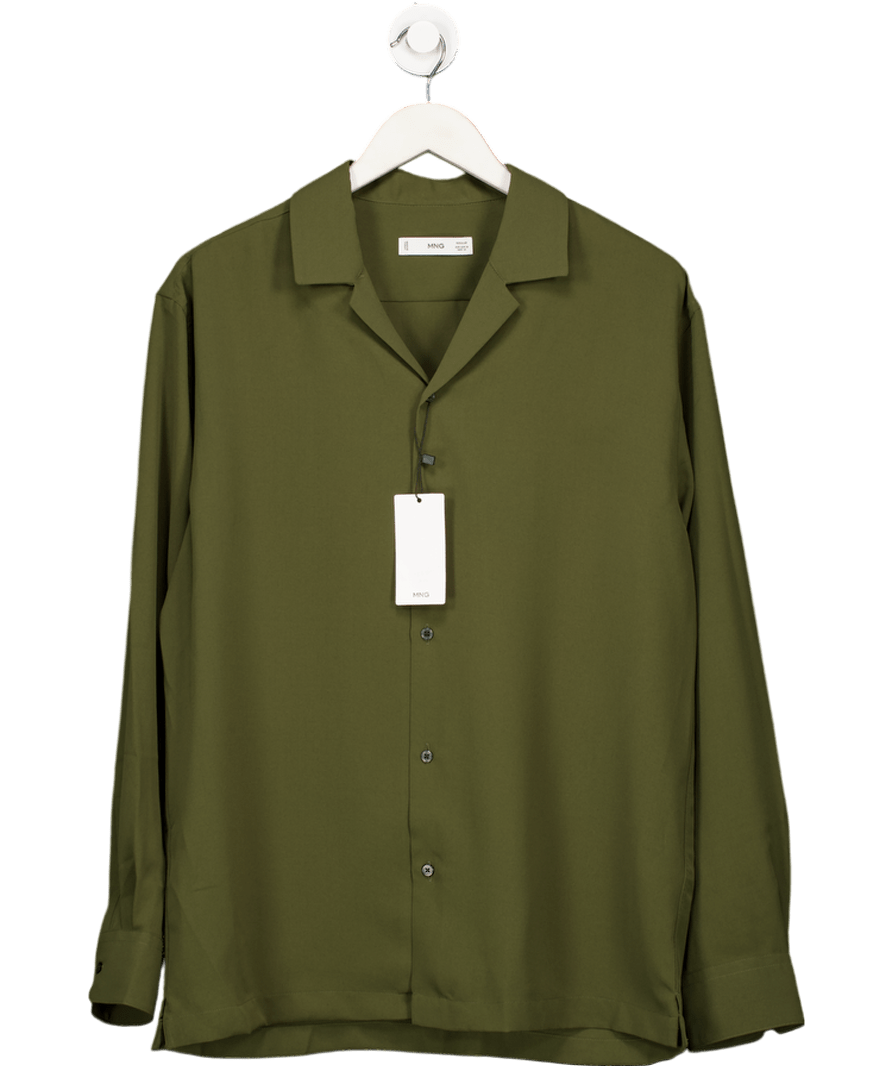 MANGO Dark Khaki Green Bowling Collar Shirt UK M - Reliked