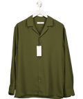 MANGO Dark Khaki Green Bowling Collar Shirt UK M - Reliked