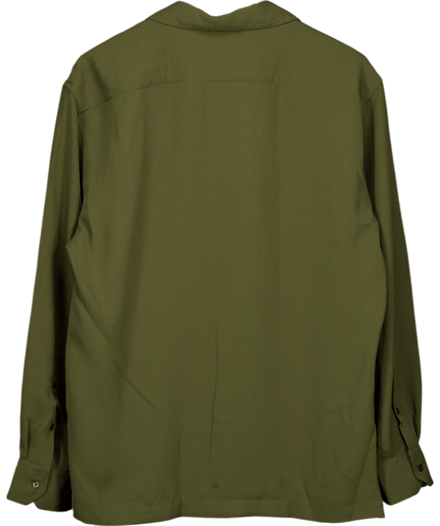 MANGO Dark Khaki Green Bowling Collar Shirt UK M - Reliked
