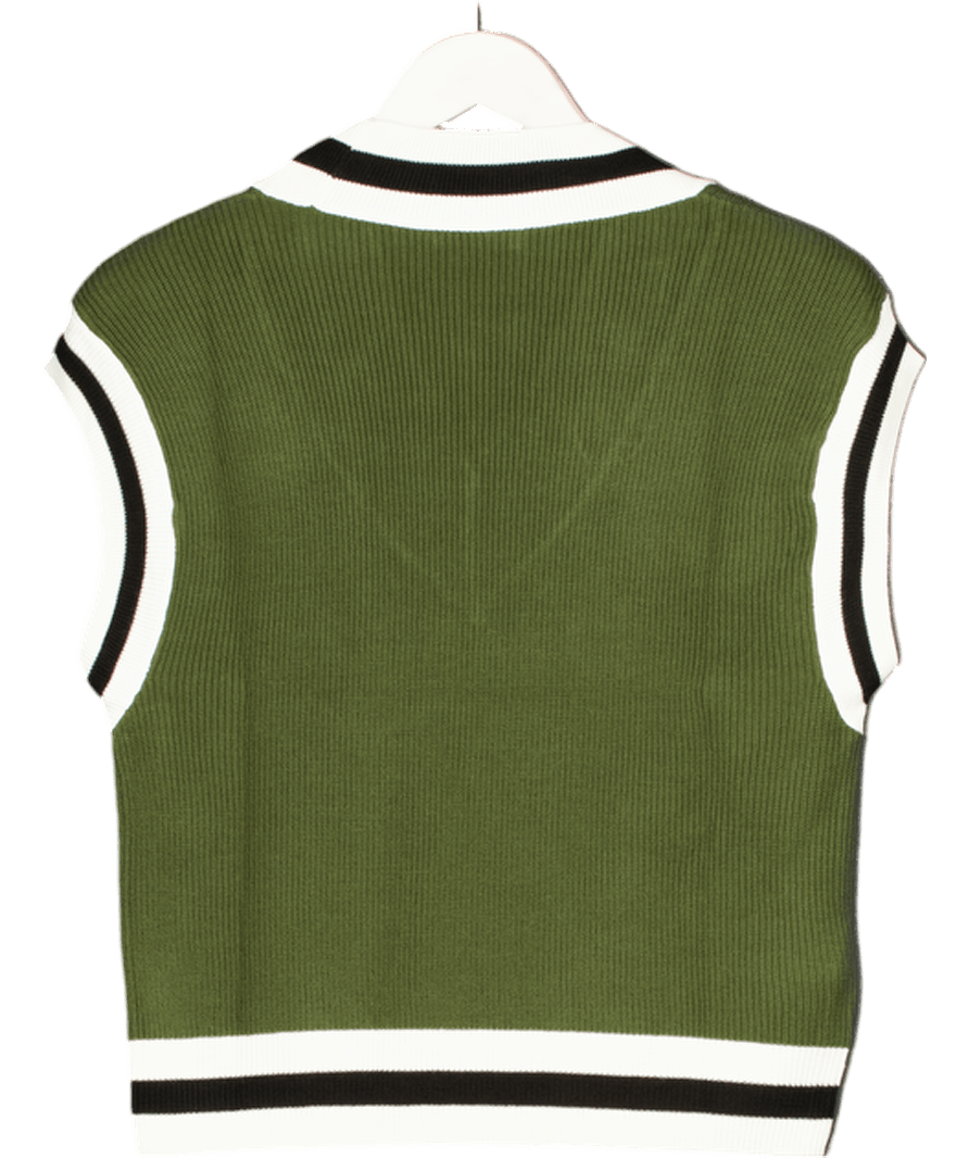 MANGO Green Contrast V - neck Gilet UK XS - Reliked