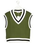 MANGO Green Contrast V - neck Gilet UK XS - Reliked