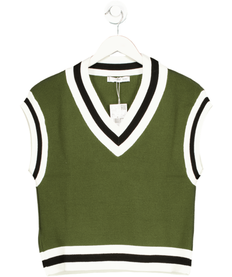 MANGO Green Contrast V - neck Gilet UK XS - Reliked