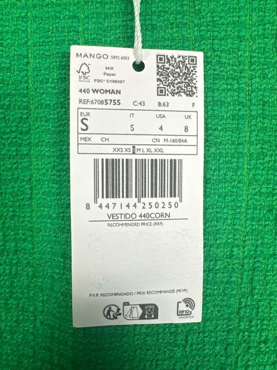 Mango Green Sleeveless Shift Dress UK 8 - Reliked