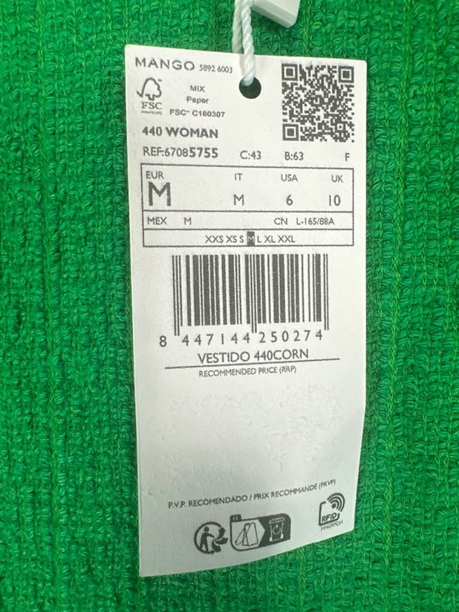 Mango Green Sleeveless Textured Mini Dress UK 10 - Reliked