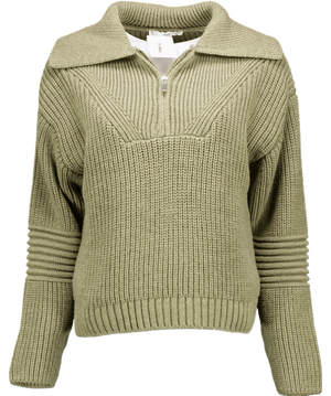 MANGO Green Wool Blend Ribbed Sweater With Zip Collar UK XS