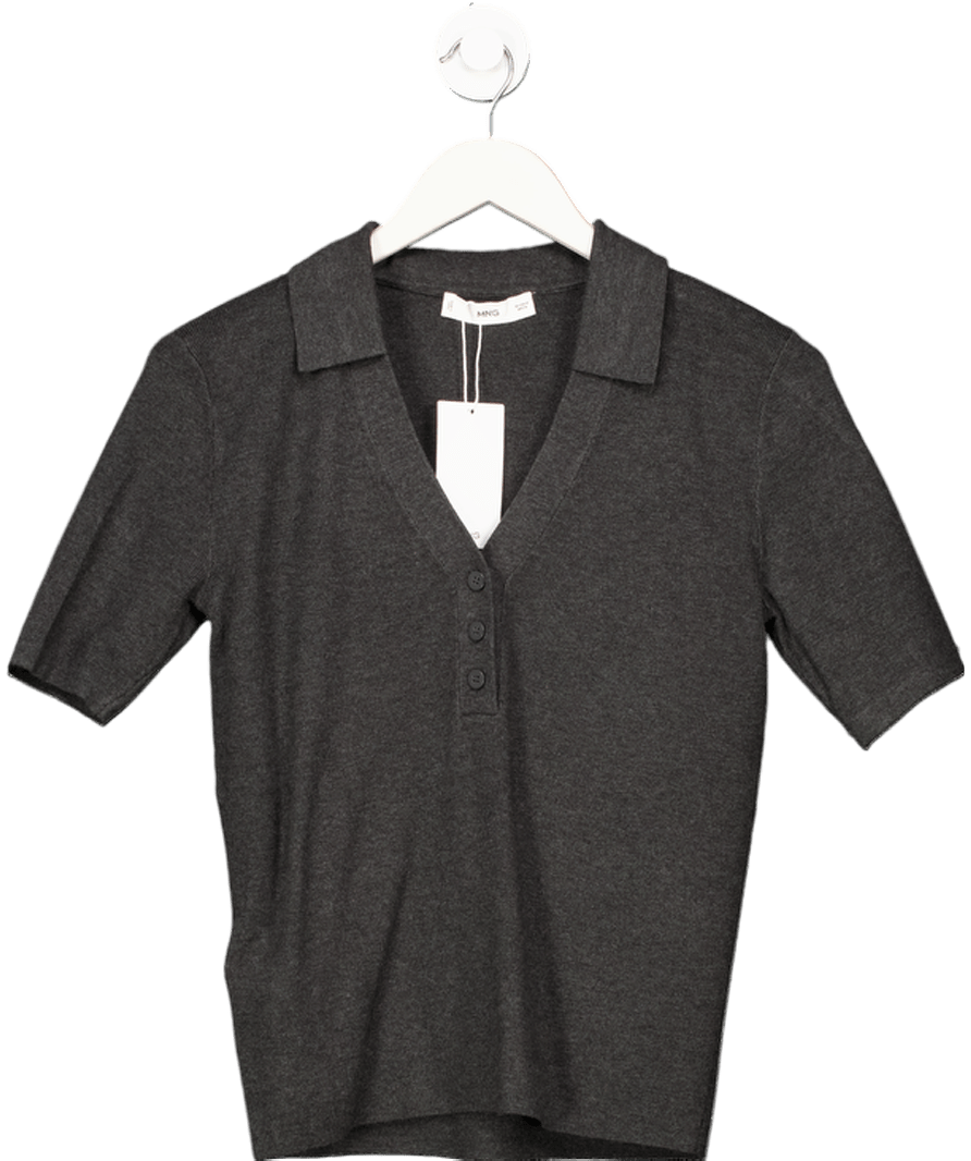 MANGO Grey Fine - knit Sweater With Shirt Collar UK M - Reliked