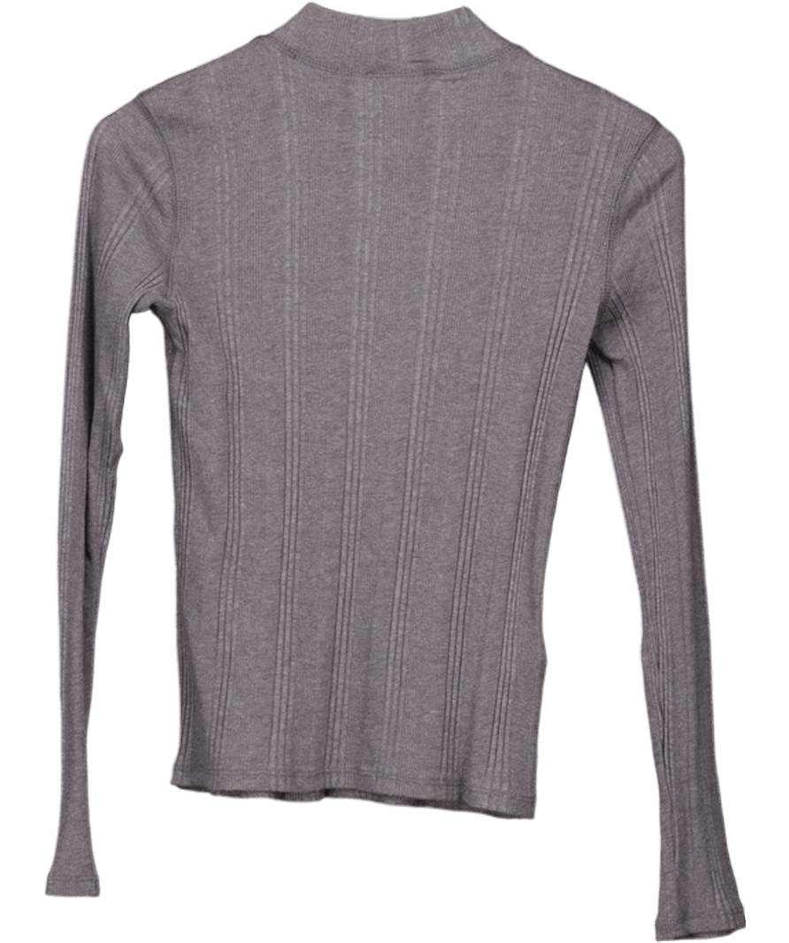 MANGO Grey Ribbed T-shirt With High Neck UK S - Reliked