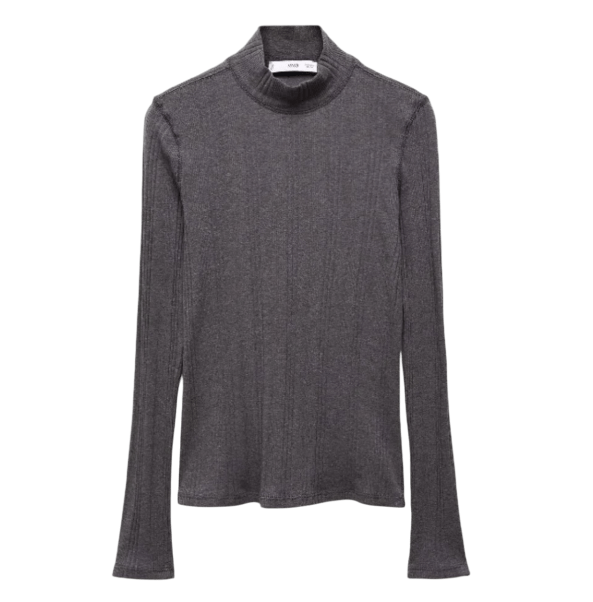 MANGO Grey Ribbed T-shirt With High Neck UK S - Reliked