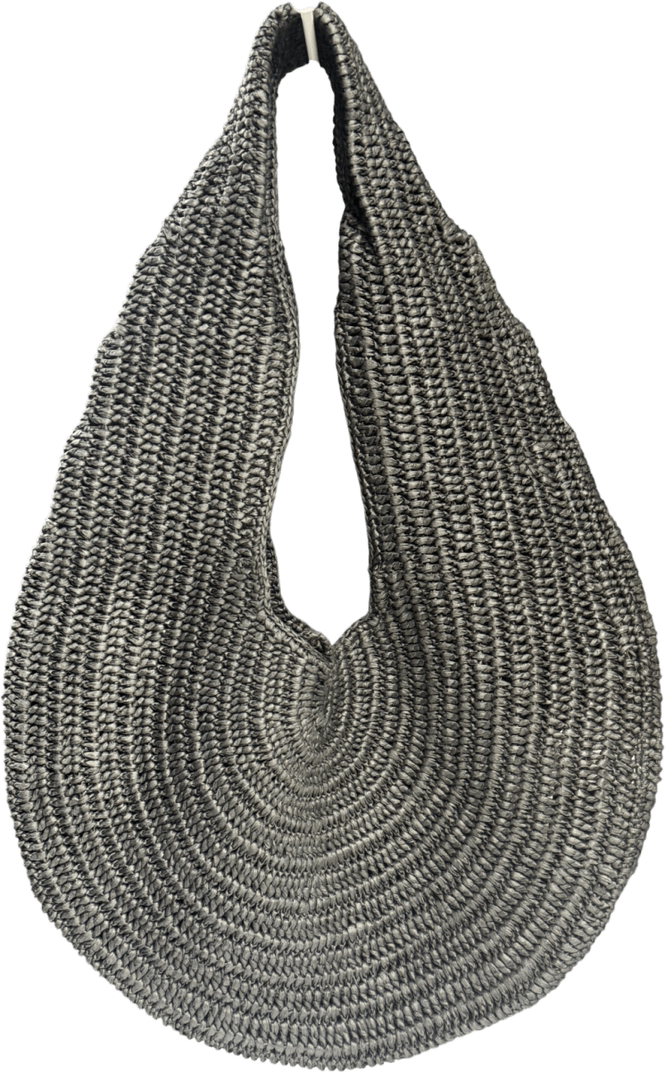 MANGO Grey Woven Scoop Shoulder Bag With Gold Accent One Size - Reliked