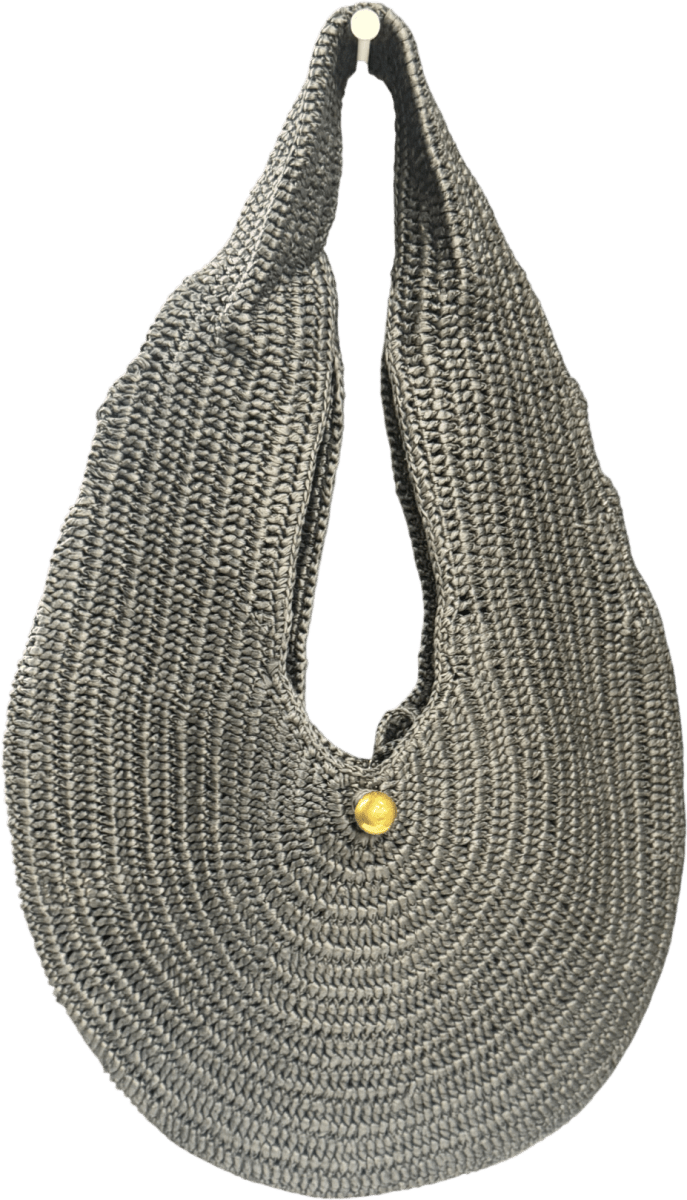 MANGO Grey Woven Scoop Shoulder Bag With Gold Accent One Size - Reliked