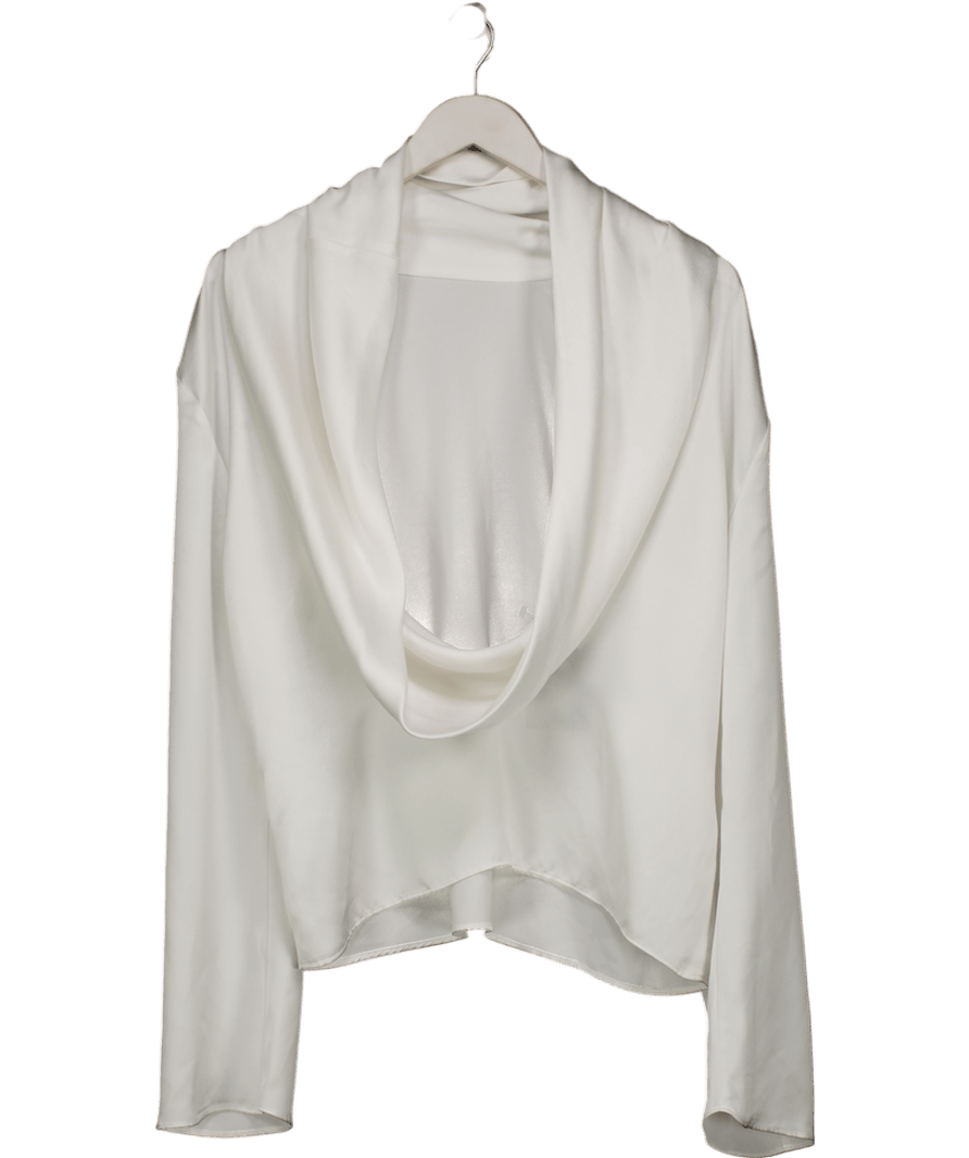 MANGO Ivory White Satin Open - back Blouse UK M - Reliked