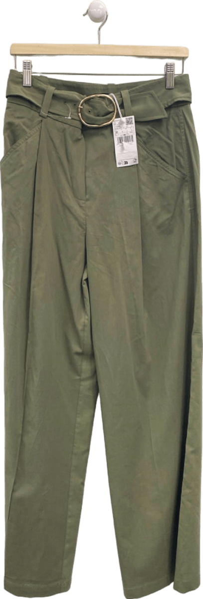 Mango Khaki Belted High - Waisted Trousers EU 38 UK 10 - Reliked