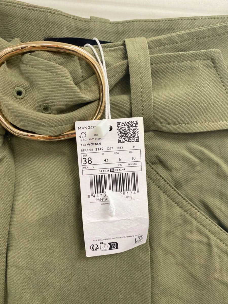 Mango Khaki Belted High - Waisted Trousers EU 38 UK 10 - Reliked