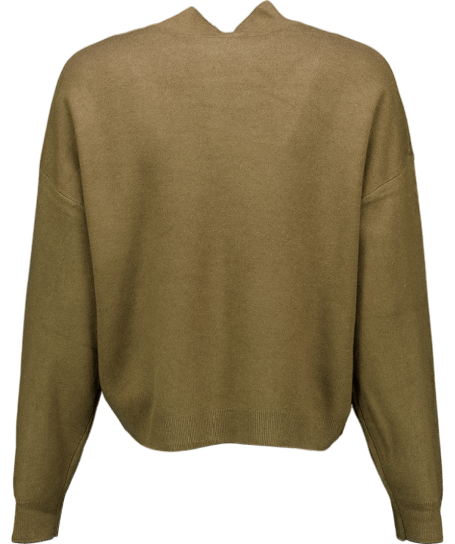 MANGO Khaki Green High Neck Zip Detail Jumper UK M - Reliked
